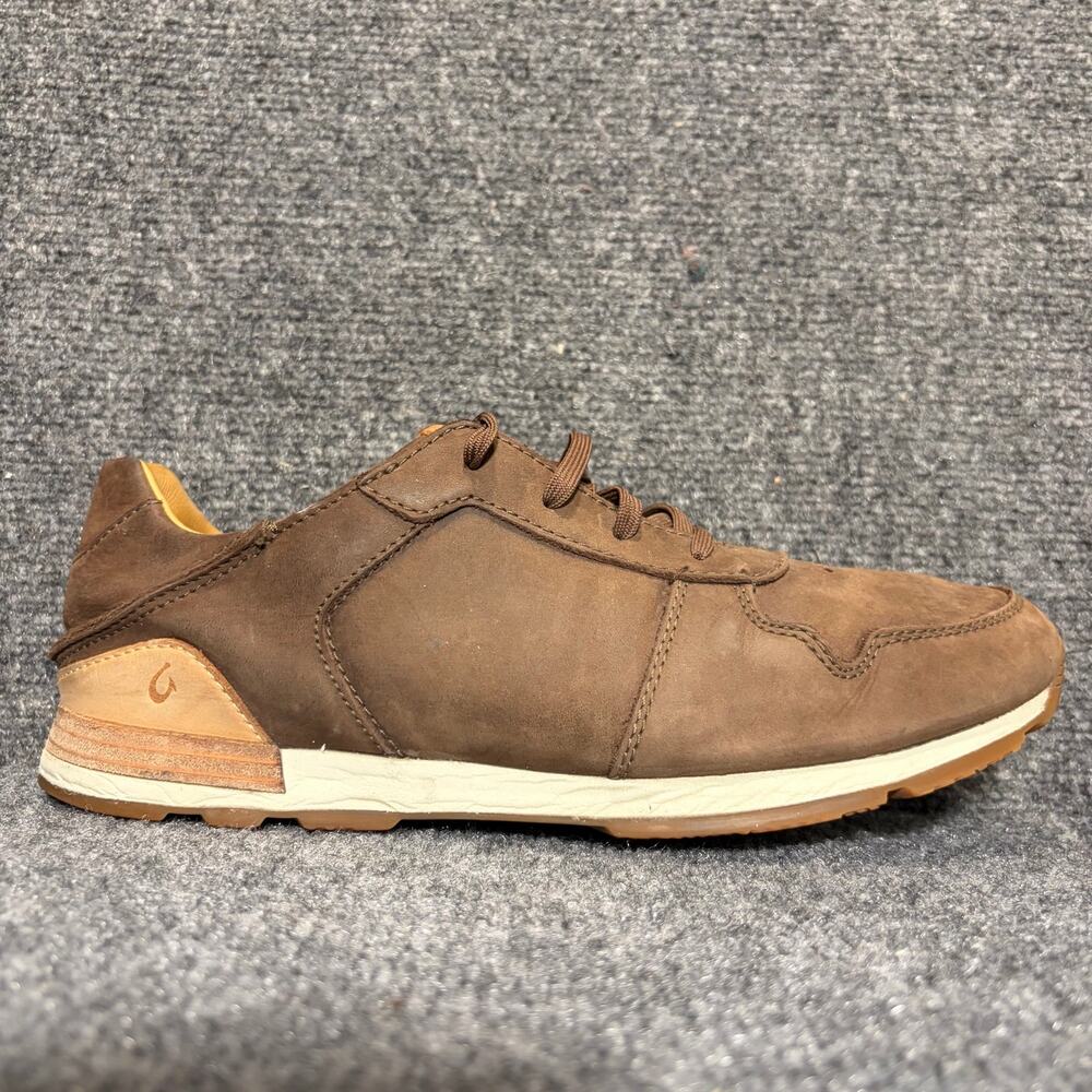 OluKai Huaka Li Men 10 Brown Nubuck Leather Casual Shoes Sneaker Lace Drop Heel